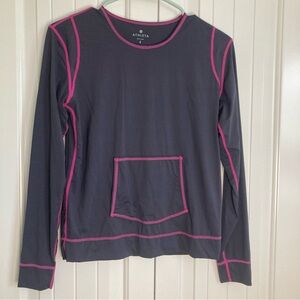 Athleta Womens S Long Sleeve Gray Kangaroo Pocket Top